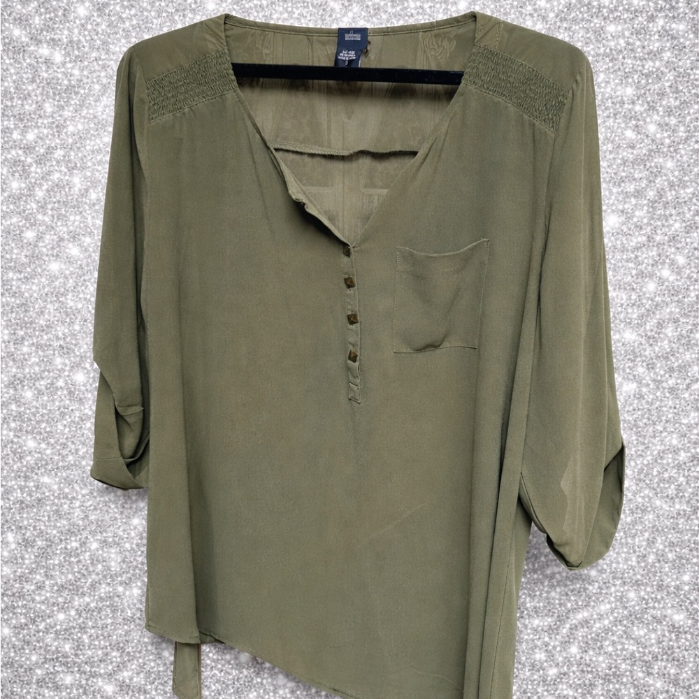 Torrid Olive Button-Front Blouse
